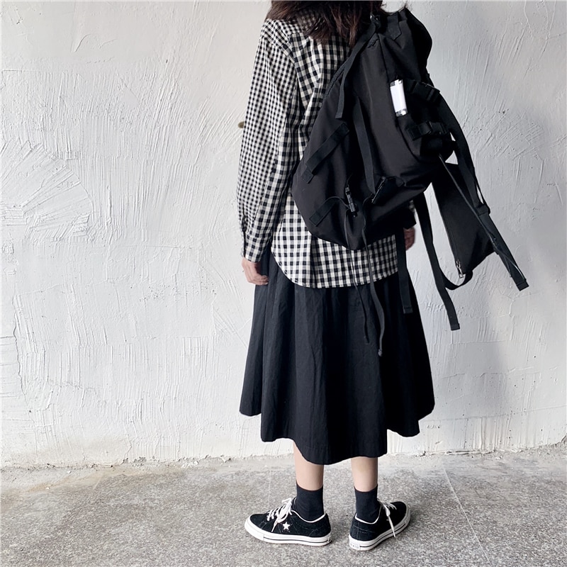 Techwear alternativ svart ryggsäck unisex harajuku pocket buckles tour bag