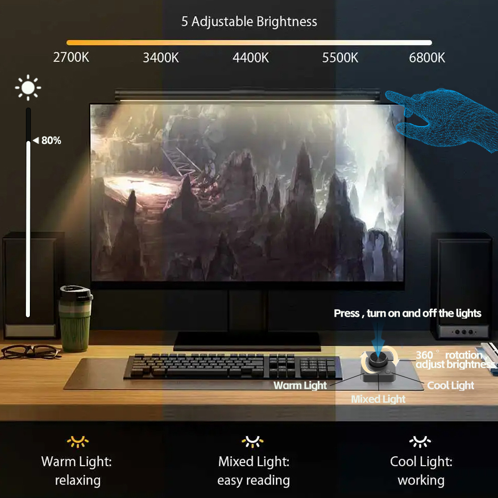 Barra de luz LED para Monitor RGB, barra Liaht para pantalla de Monitor, luz colgante regulable continua, luz de aprendizaje para juegos de trabajo, lámpara de ambiente RGB