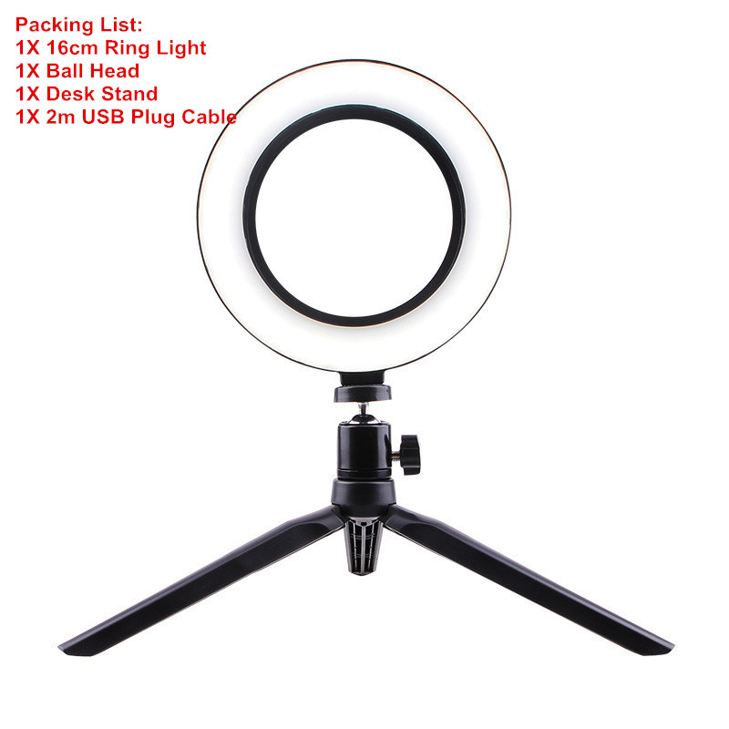 Dimmable LED Ring Light 16/20/26cm 2700k-6500k Ring Lamp Camera Phone Photography Video Makeup Lamp With Tripod Phone Clip: Style 1