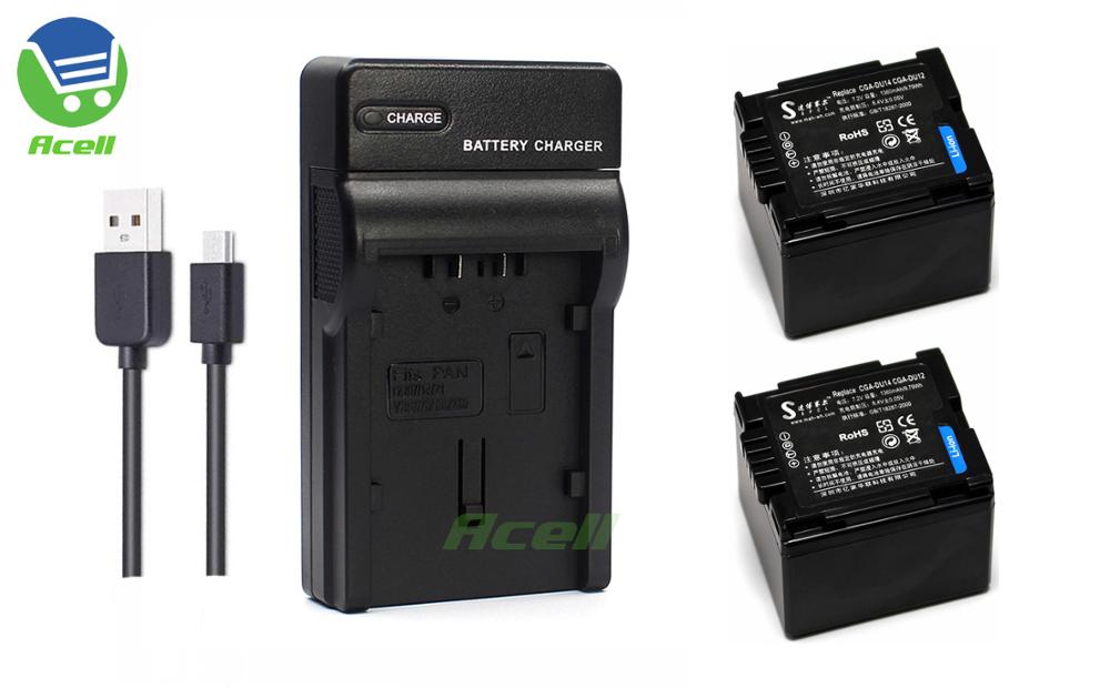 Cga -du14 cga -du12 batterij voor panasonic sdr -h200 h18 h20 h21 nv-gs328 gs180 vdr -d160 d158 camcorder, vervang cgr -du06 cga -du07: 2 batterijen 1 lader