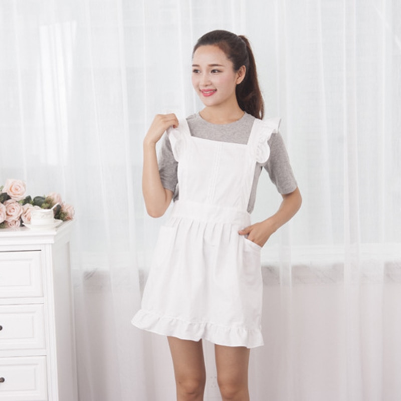 Petite maid flæse retro forklæde køkken madlavning rengøring fancy kjole cosplay kostume hvid: Default Title