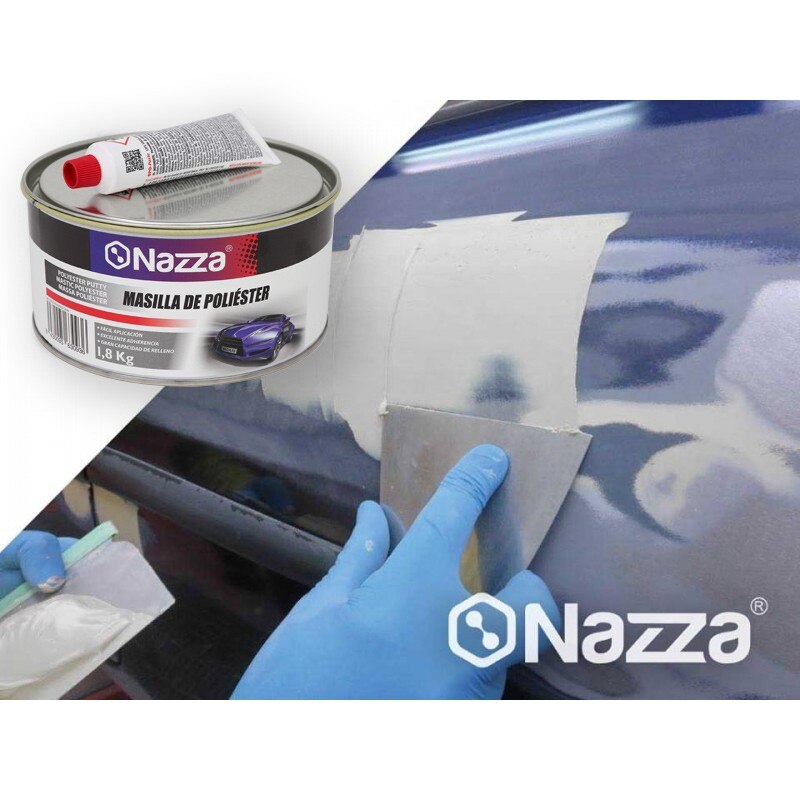 NAZZA Oficial Masilla de Poliéster para Carrocería, Con o Sin Fibra de Vidrio, Reparación de Daños, Desperfectos y Arañazos