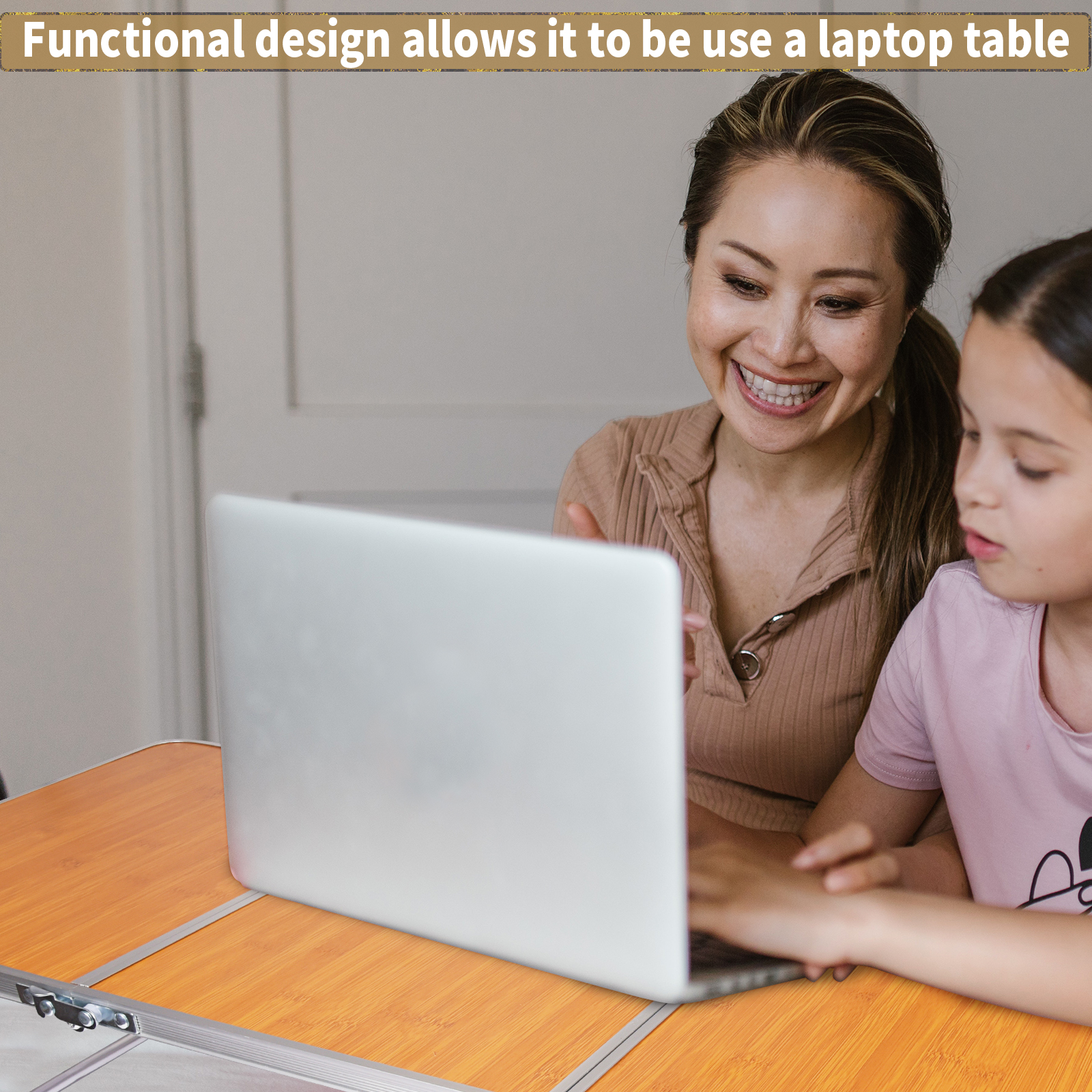 Folding Camping Table,Portable Picnic Table with Aluminum Legs,3 Fold Lightweight Sturdy Bed Table with Carry