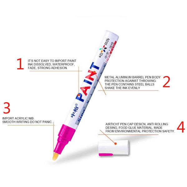 12Colors Waterproof Car Tyre Permanent Signature Pen Oily Marker Pen Car Tire Tread Environmental Tire Pen Lacquer Oil Pen TSLM1: pink