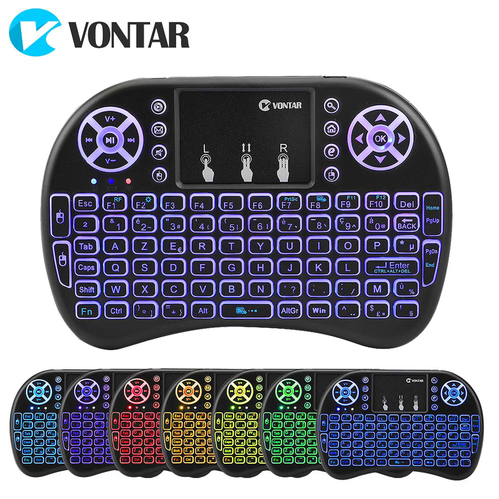 Vontar Backlight I8 Engels Russisch Spaans 2.4 Ghz Wireless Keyboard Air Mouse Touchpad Backlit Voor Android Tv Box Mini Pc