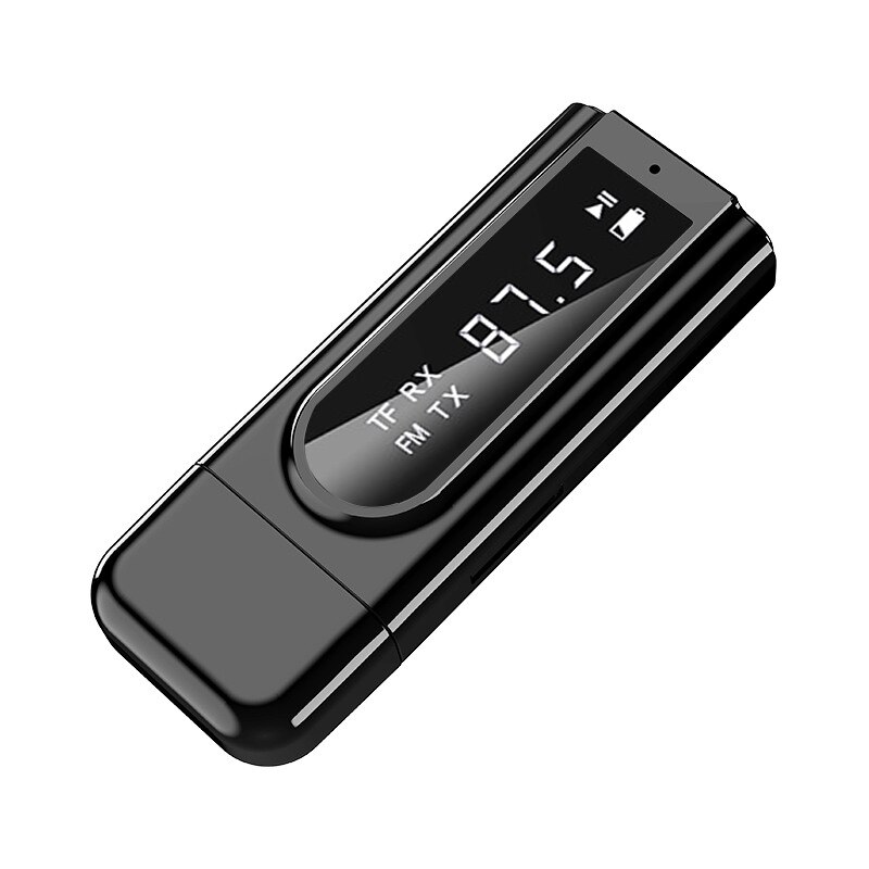 Usb Led Auto Fm Modulator 3.5Mm Aux Jack Bluetooth 5.0 Dongle Ontvanger Zender Carkit Ontvanger Wireless Audio Adapter: Black