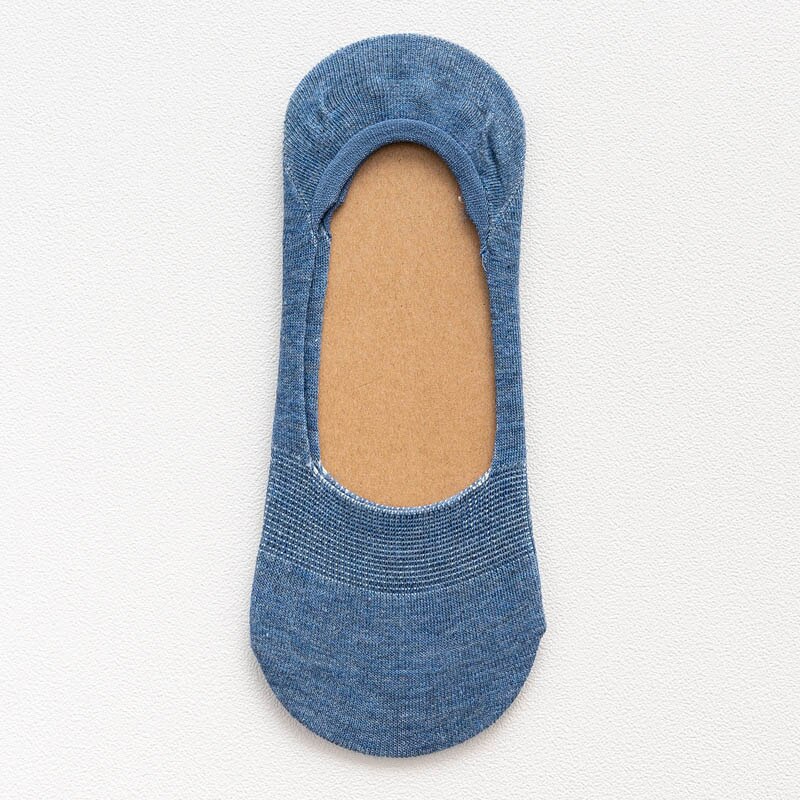 Meias curtas para mulheres, 5 pares/lote algodão meia-chinelo invisível antiderrapante engraçadas meias brancas: blue