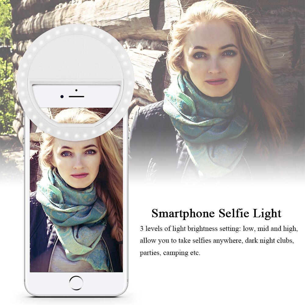 Tragbares usb-ladegerät led-ring-selfie wiederaufladbares selfie-licht smartphone led-ringlicht nacht dunkelheit fotoaufnahme
