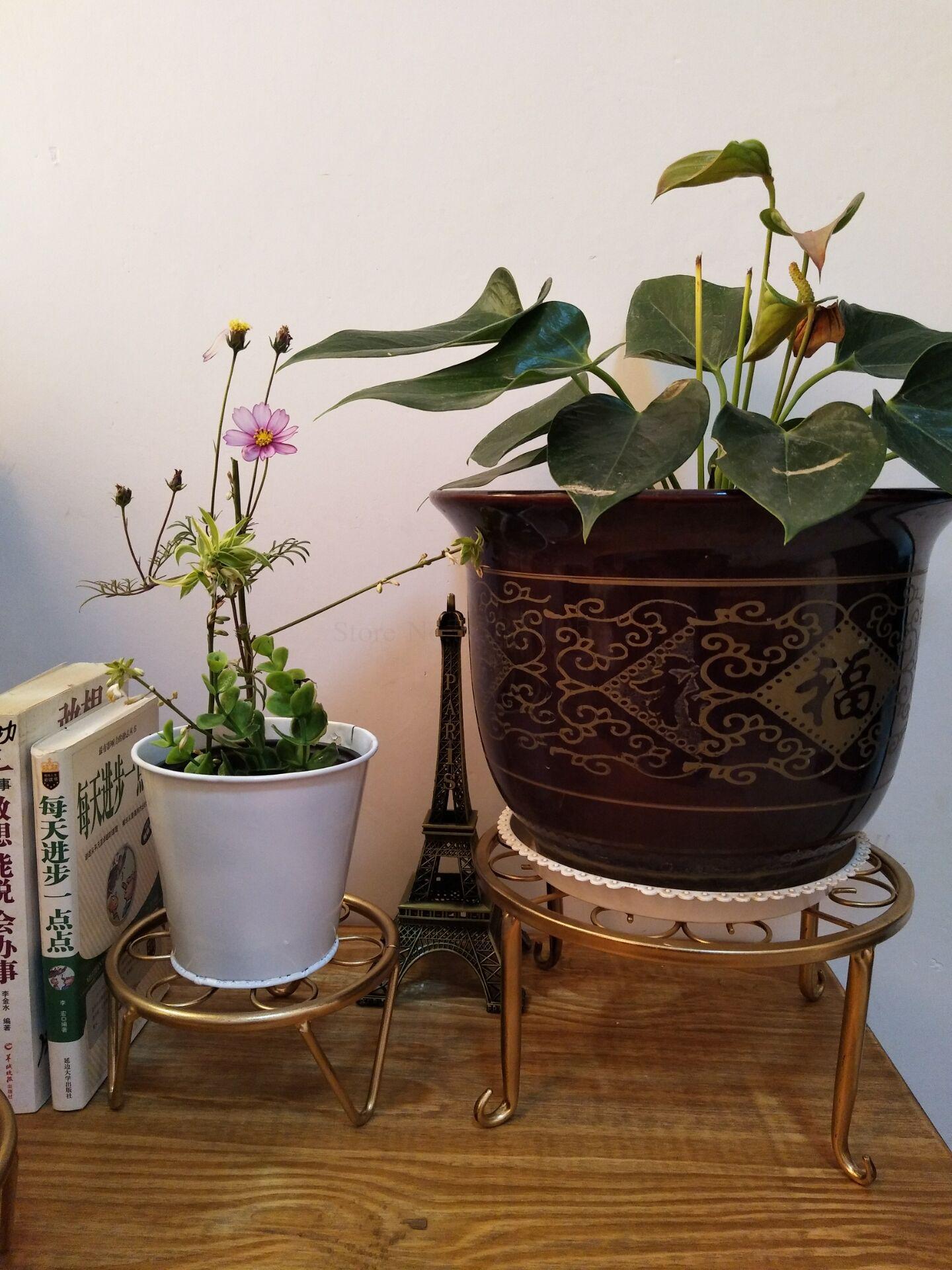 European Simple Wrought Iron Stool Flower Stand Balcony Living Room Bedroom Room Restaurant Showroom Potted Shelf Pot Rack: 24x13cm-15x7cm   D