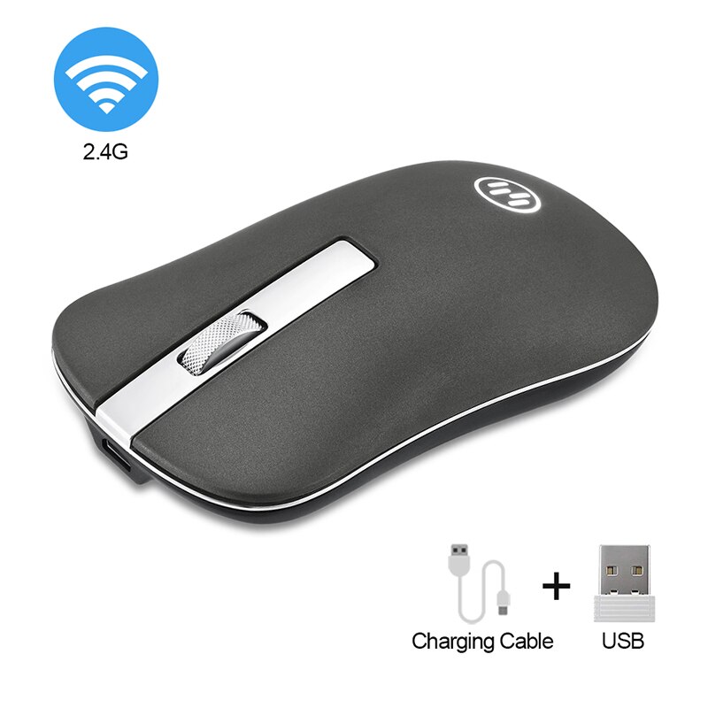 Trådløs bluetooth-mus genopladelig mus tynd computermus gaming usb mus 2.4g optisk ergonomisk mus til pc bærbar computer: 2.4g trådløs sort