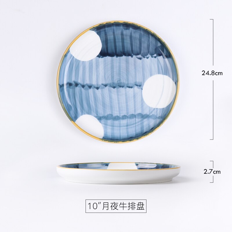 Serving Plate Dinner dish Underglaze Color Tableware Dish Steak Flat Plate Breakfast Plate Hand-painted Ceramic: 10 INCH C