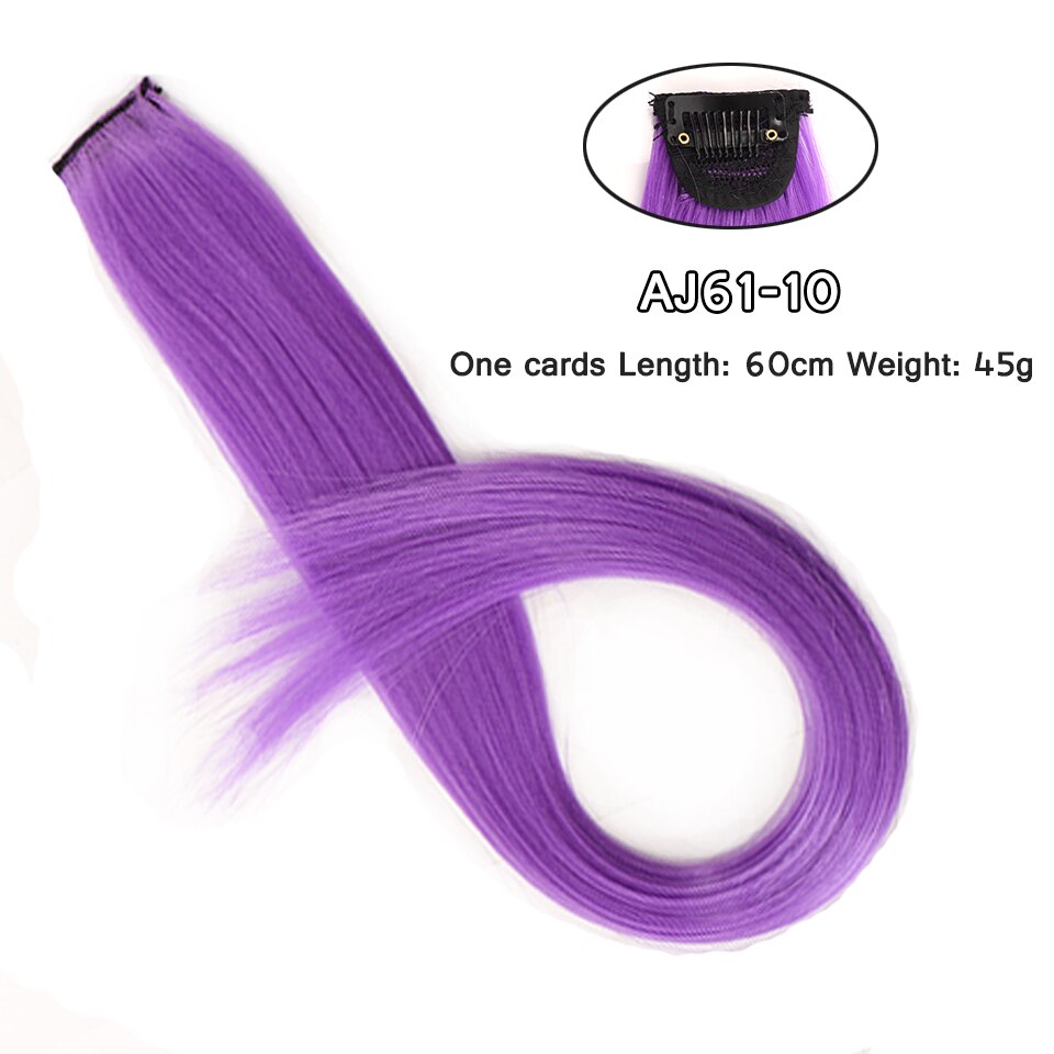 LM Long Straight Rainbow HairPiece Hair Extensions Clip In Hair Streak Pink Synthetic Hair Piece Strands on Clips: AJ61-10