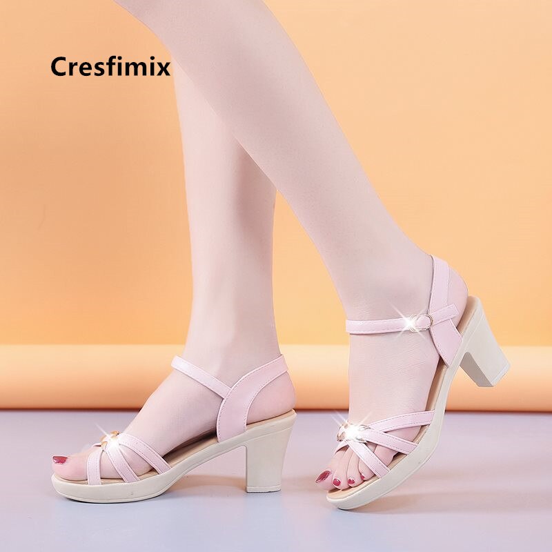 Cresfimix kvinder sød sød pink peep toe højhælede sko damer afslappet hvid pu læder højhælede sko des sandales  a5946: -en / 7