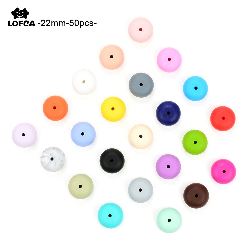 Cuentas de dentición de silicona redondas sueltas de 22MM, 50 unidades/lote para collar de dentición de silicona, cuentas de silicona, mordedor de bebé libre de BPA