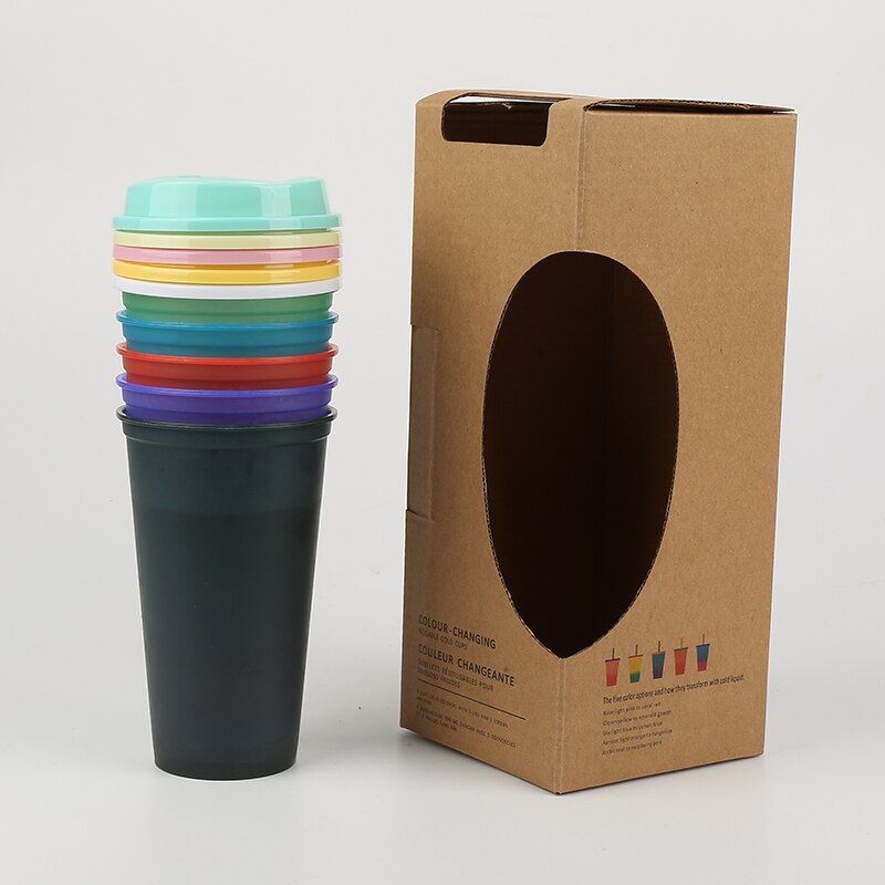 Mehrweg PP Temperatur Farbe Ändern Tassen Bunte Kalten Wasser Farbwechsel Kaffee Tasse Becher Wasser Flaschen 473ml/16floz Küche