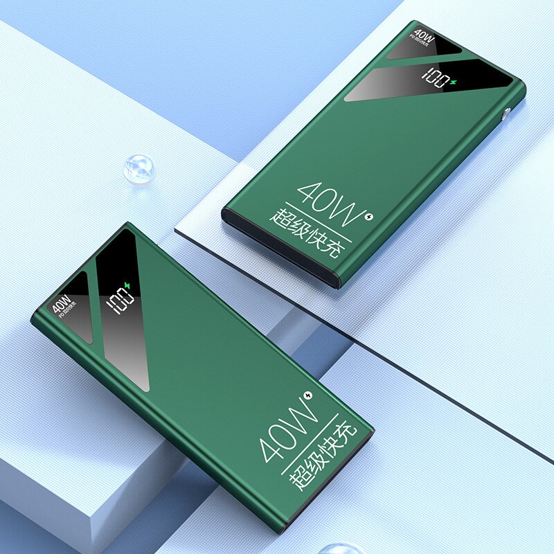 20000mah em dois sentidos de carregamento rápido power bank pd40w display digital bateria externa embutida em cabos com lanterna para iphone mi: green