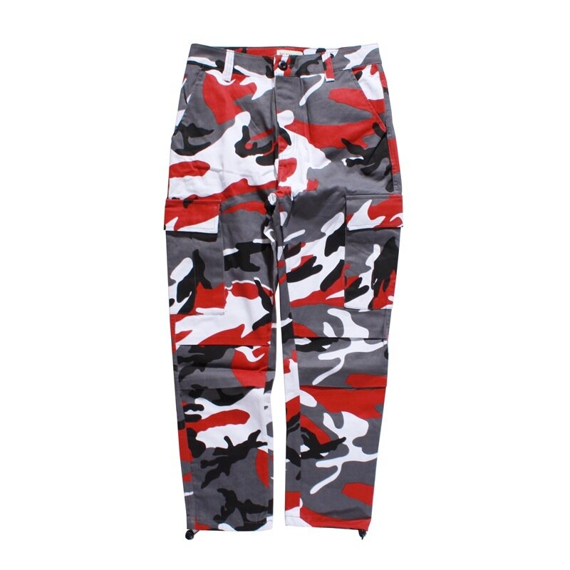 Icpans cargo byxor herr joggingbyxor fullängds bomullsfickor byxa casual orange röd lila rosa camo byxor manliga streetwear byxor: S / 9116 röda