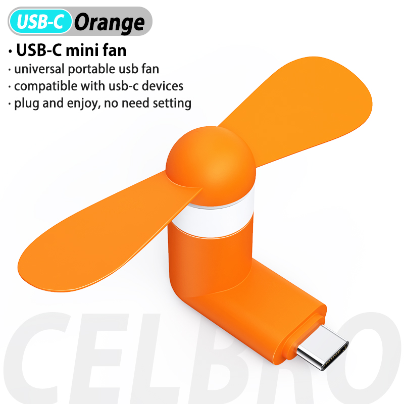 USB-C Cute Portable Flexible Mini Type C Fan Bendable removable Type-C Gadgets Low power for Powerbank Phone for Samsung Laptop: Orange
