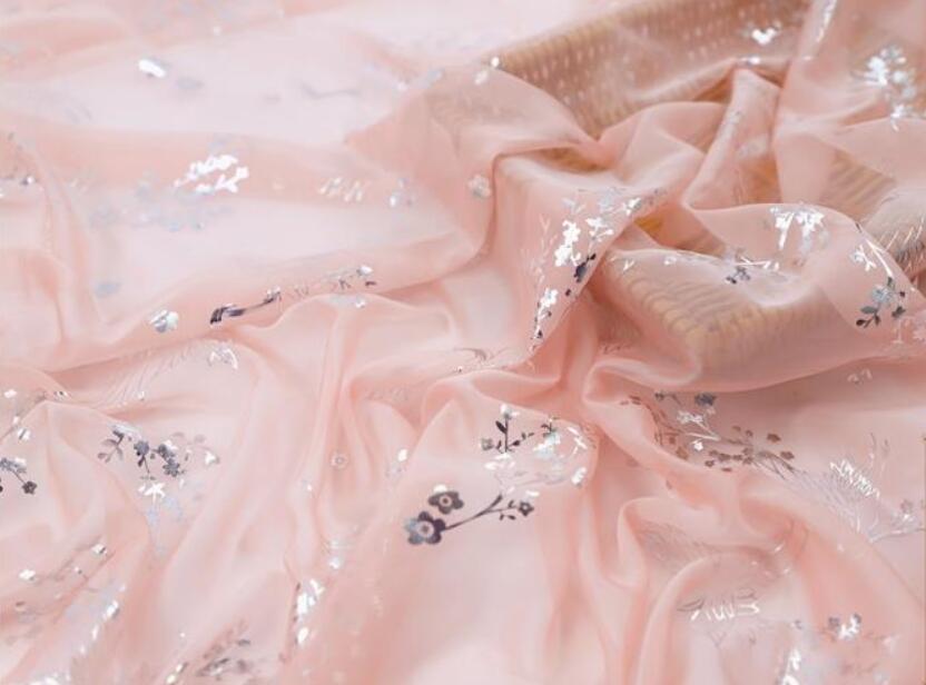Dress Dancing Fabric Bronzing Chiffon Fabric Flower Shiny Fabric Bronzed Costume Material DIY Stage Cosplay Dress 1Meter