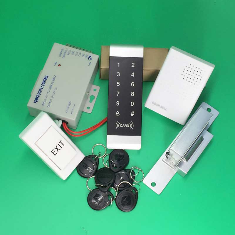 Access Control System NO Electric Strike Lock 125KHz RFID Reader Touch Keypad Access Controller kit