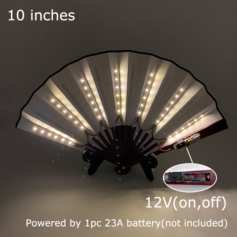 10inches Glow Folding LED Fan Dancing Light Fan Night Show Halloween Christmas Rave Accessories Carnival Supplies Dance Hand Fan: Red