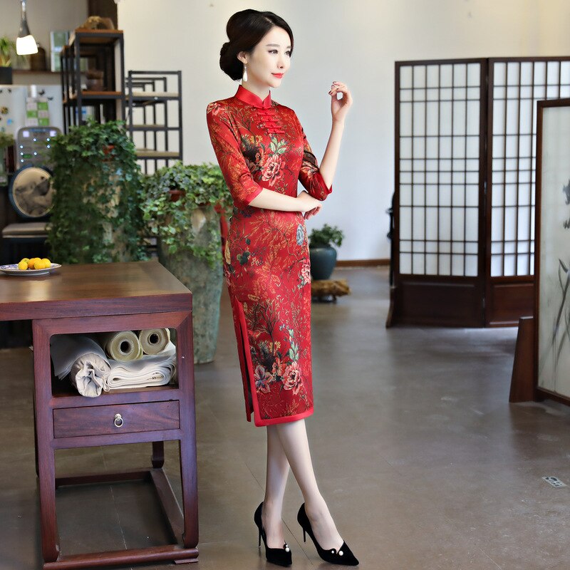 2020 nova mulher chinesa cheongsam qipao vintage vestido retro floral oriental tradicional senhora elegante vestidos de festa casamento