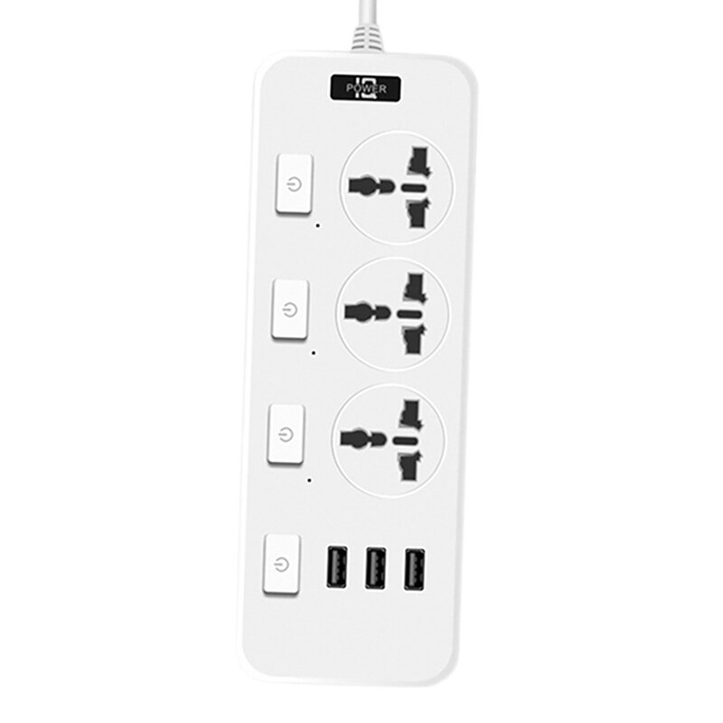 Steckdosenleiste mit 3 usb-anschlüssen , 5v joule 2a 6.5 cm langem verlängerungskabel 2500 überspannungsschutz für studentenwohnheime: Weiß