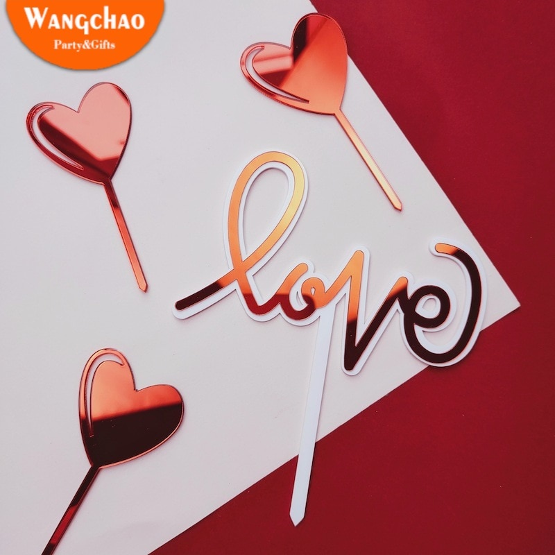 Wedding cake Topper Set Love Heart Sweet Lovers Cake Topper For Anniversary Valentine's Day Wedding Party Cake Decorations