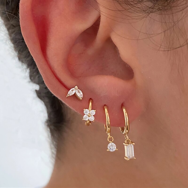 Pendientes de aro pequeños Huggies de acero inoxidable para mujer, colgante de circonia de cristal pequeño, pendientes para cartílago, joyería Piercing, 2 uds.