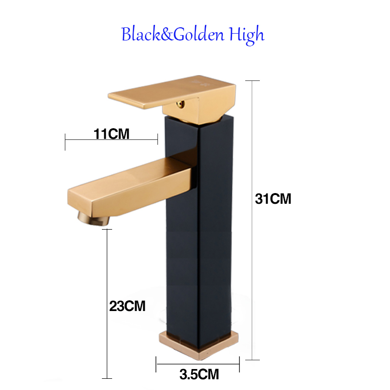 Korte Hoge Stijl Mat Zwart Goud Badrandcombinaties Enkele Handgreep Wastafel Kraan Water Kolom Sink Cold Badkamer Kraan Wastafel tap