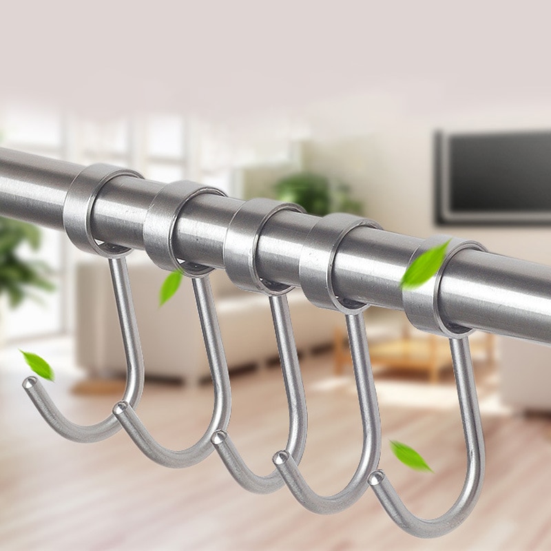 5PC Single J Shape Casing Hanging Hooks Stainless Steel Kitchen Pot Pan Hanger Rack Rail Clothes Storage Holder Organizer