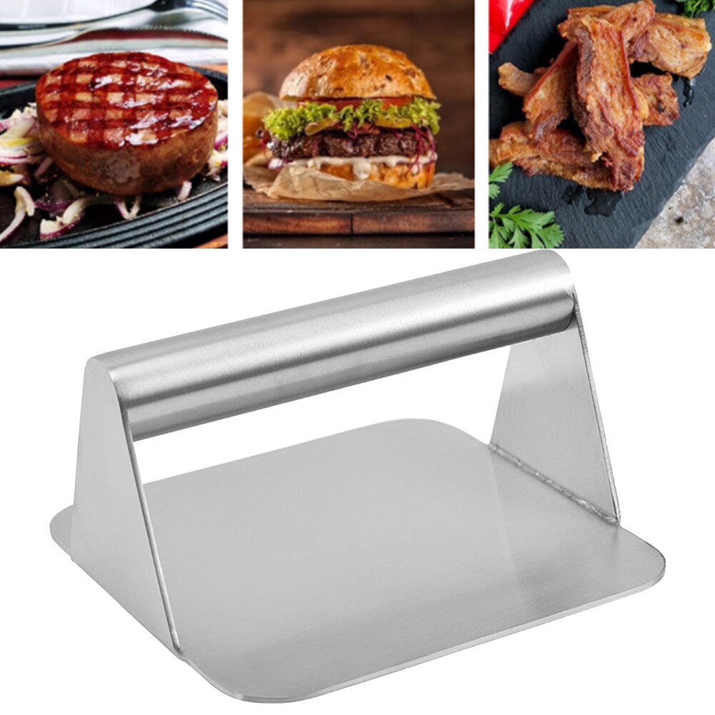 Stainless Steel Burger Press Round/Square Shape Nonstick Burger Smasher Bacon Ham Press Flap Top Grill Griddle Cooking Tool