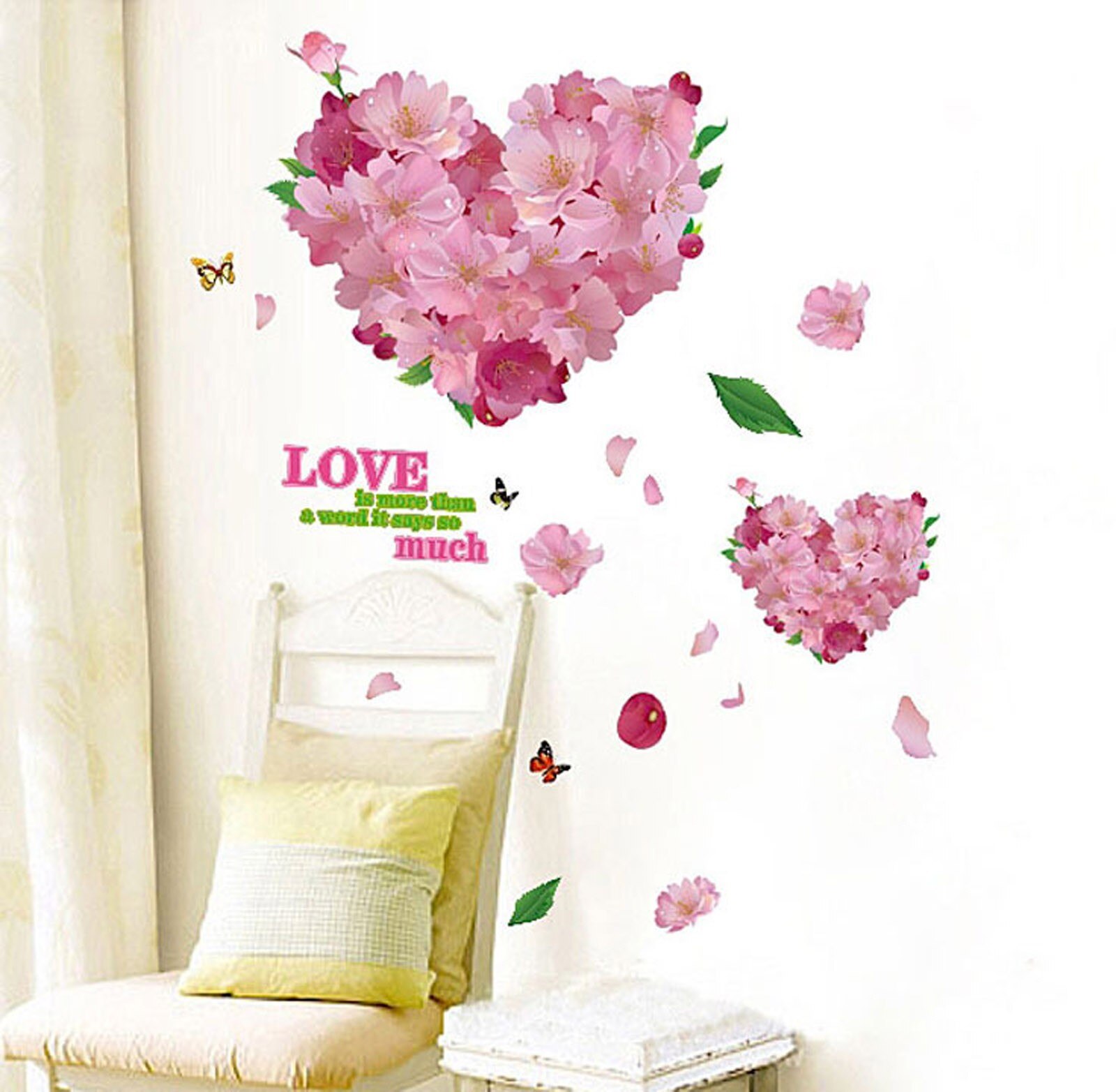Lovely Happy Valentine's Day Rose Love Heart Wall Sticker Home 3D Wall Sticker Decoration DIY Decal Removable