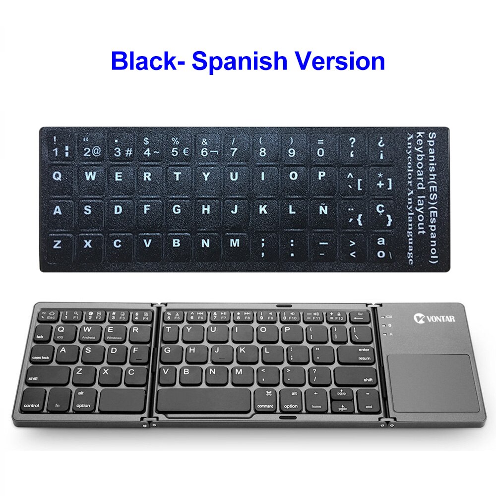 Bærbar foldbar bt russisk engelsk spansk tastatur trådløs genopladelig foldbar touchpad til ios android windows ipad tablet: Spansk bl
