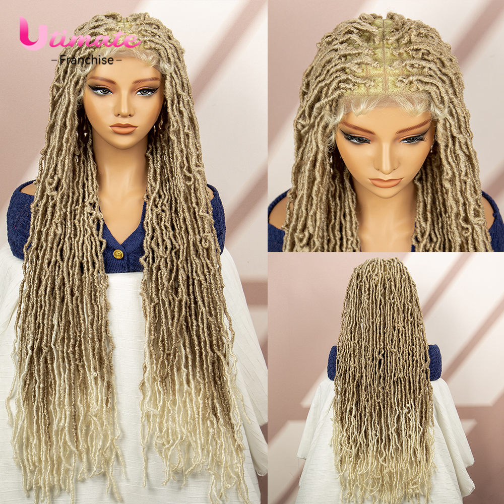 Pelucas trenzadas de caja roja, peluca trenzada de encaje completo, peluca con trenzas de ganchillo para mujer, peluca de encaje de 36 pulgadas, peluca trenzada trenzada sin nudos
