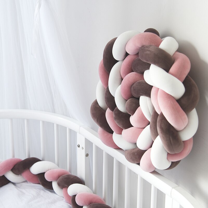 2M Baby Bumper Bed Braid Knot Kussen Kussen Bumper Baby Bebe Wieg Protector Cot Bumper Room Decor Nordic Weven suikerspin: powder khaki white