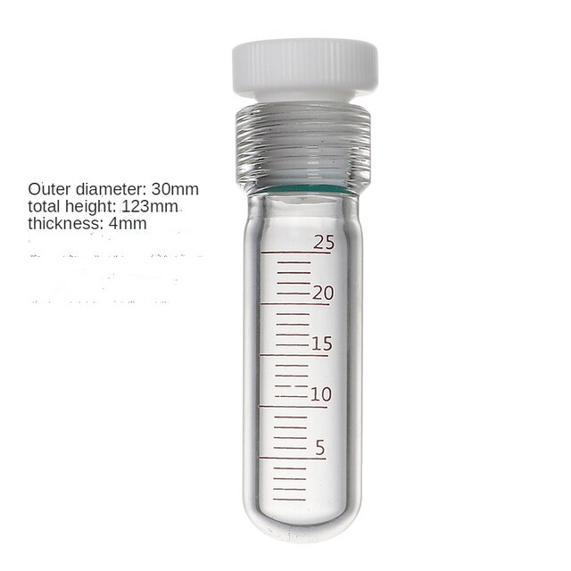 Glass pressure tube Thick-walled pressure bottle Hydrolysis tube Screw Nessler colorimetric tube PTFE stopper reaction test tube: 25ml  with scale