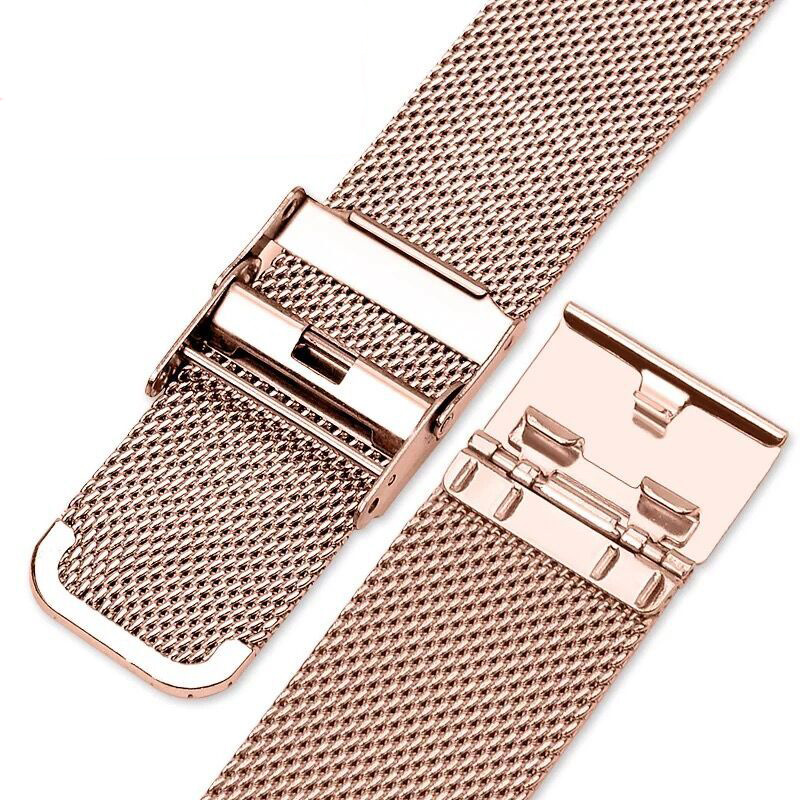 Correa de reloj de acero inoxidable, pulsera de extremo recto, hebilla de malla, banda de bucle milanesa, 8mm, 10mm, 12mm, 14mm, 15mm, 16mm, 20mm, 24mm