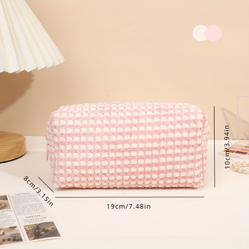 3 unids/set de bolsas de maquillaje simples y elegantes, bolsa de cosméticos a cuadros de felpa para cosméticos y artículos de tocador