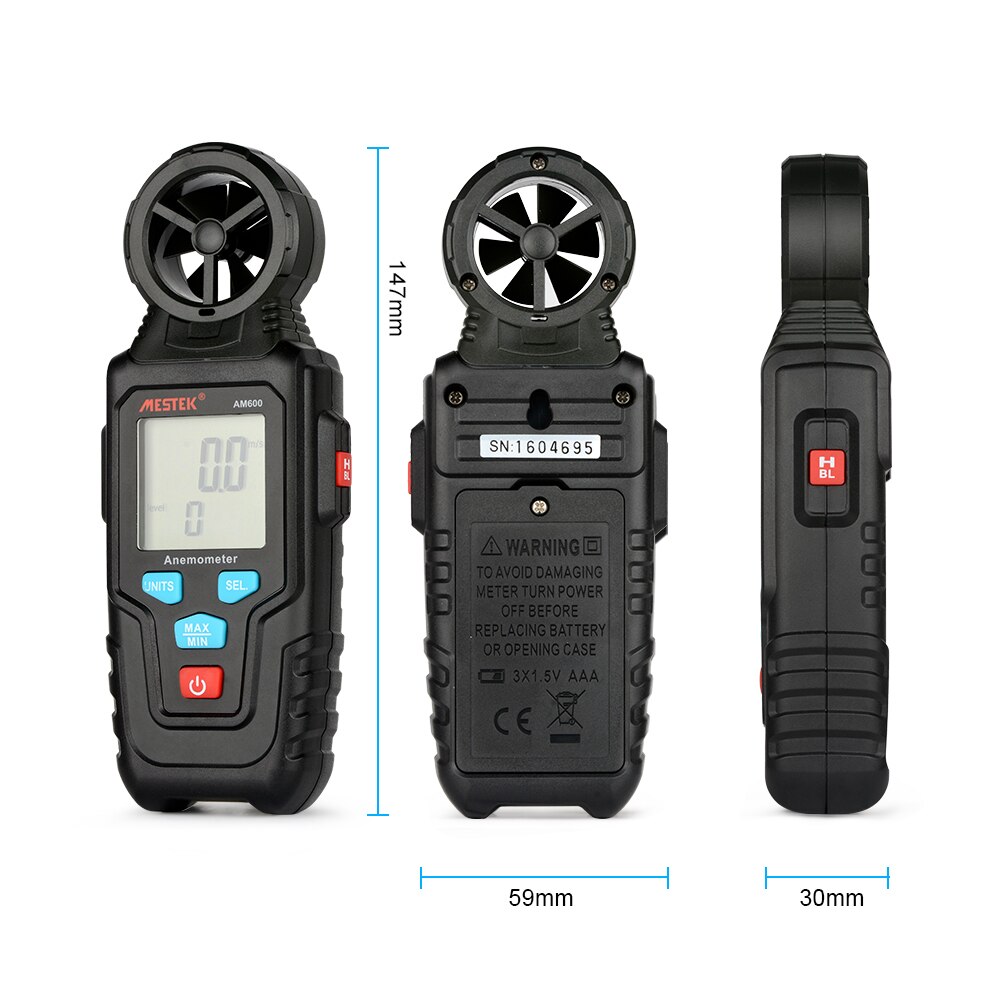 Digital Mini Anemometer 0.4-30m/s Wind Speed Meter 0~70 degree Thermometer Temperature Tester Anemometro with LCD Backlig