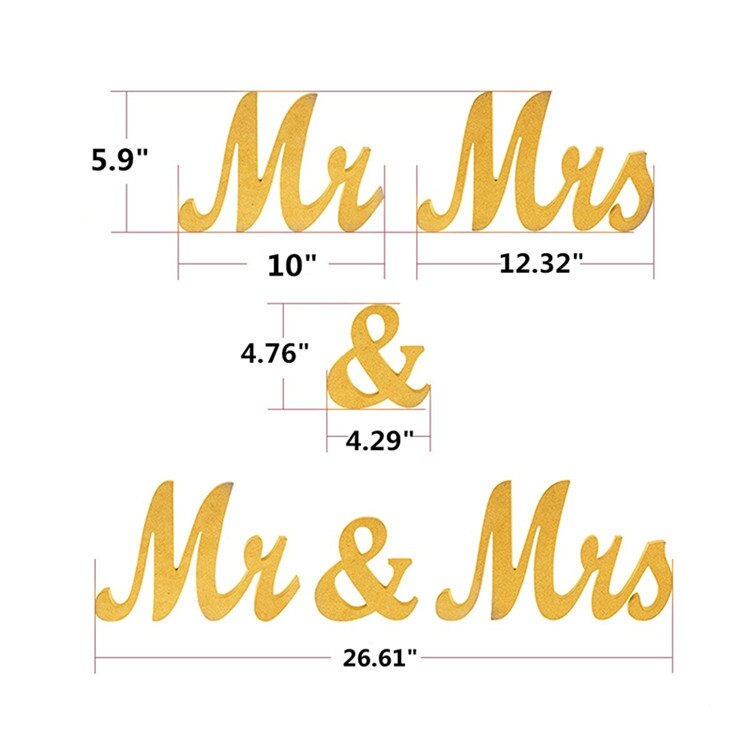 Mr og fru skilt til bryllup kærestebord, stående hr. og fru bogstaver, tyk hr & mrs skilt sæt 3 stk/sæt