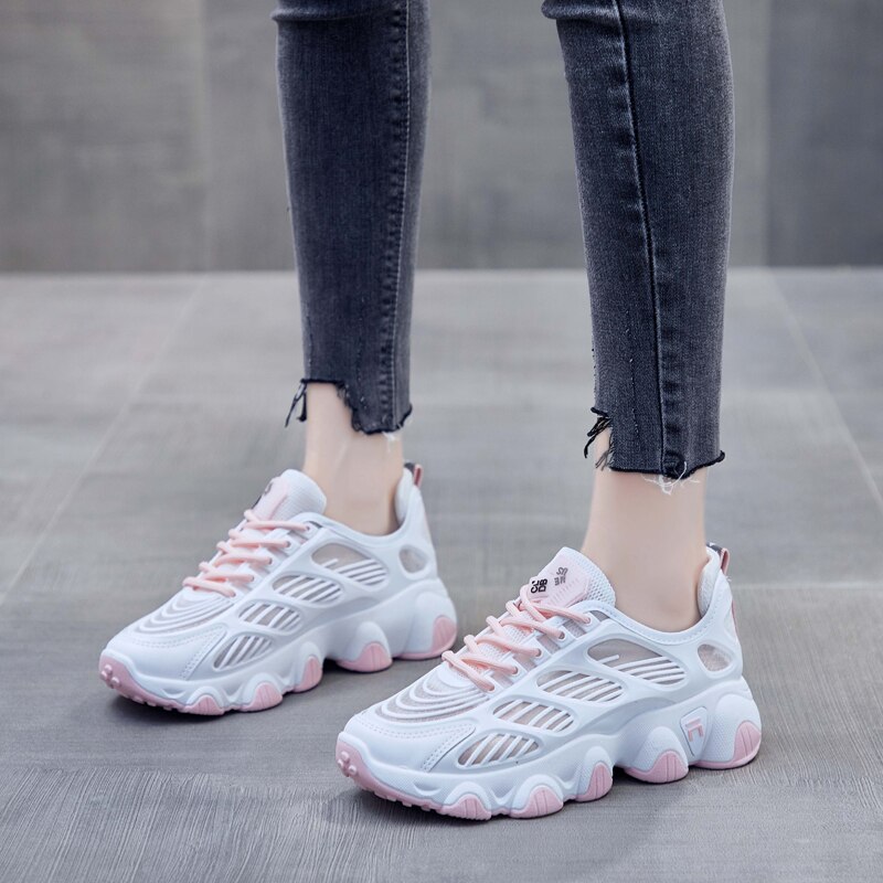 Vrouwen Tennis Schoenen Ademend Holle Mesh Dikke Zool Chunky Sneakers Gym Fitness Vrouwelijke Sportschoenen Tenis Feminino Mand Femme