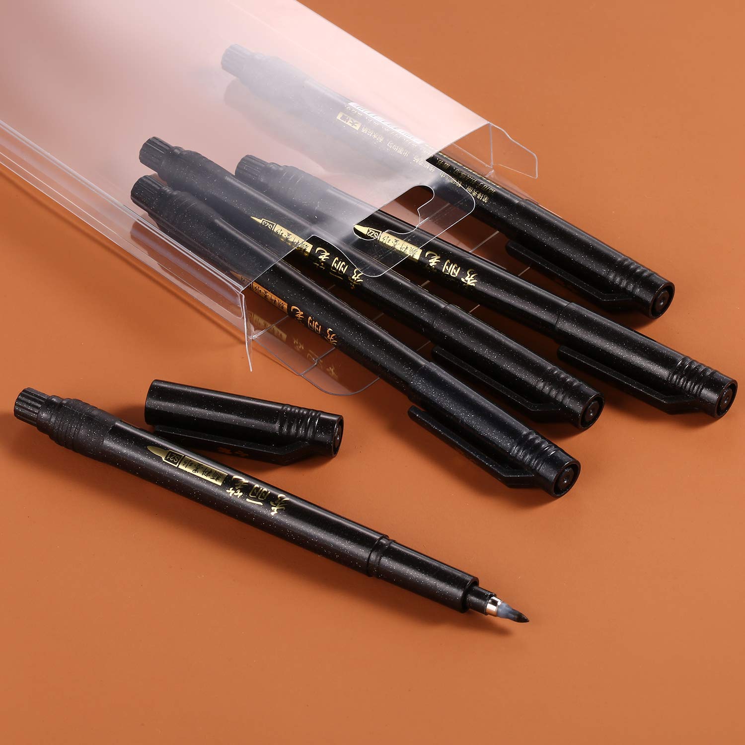 Refill Brush Calligraphy Pen for Lettering 4 Sizes Black Brush Marker Pen Calligraphy Set (4 Brush Pens)