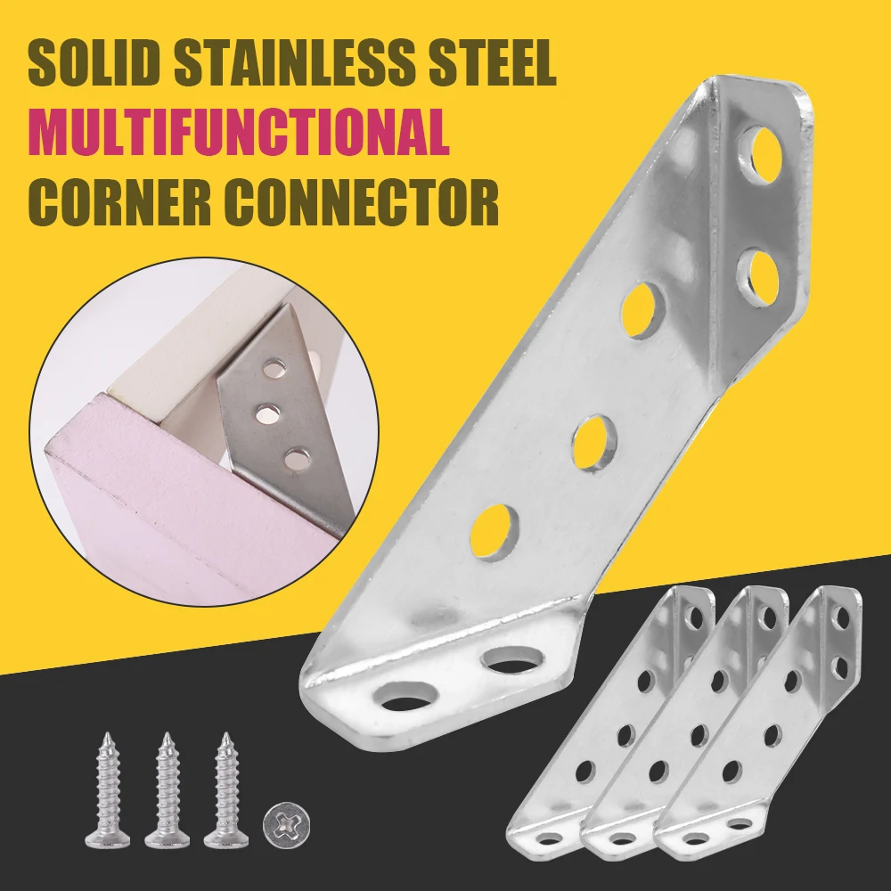 Juego de 10/1 soportes de esquina, conector de estante angular para muebles de acero inoxidable, soporte de gabinete, marco de fijación, soporte de esquina con tornillo