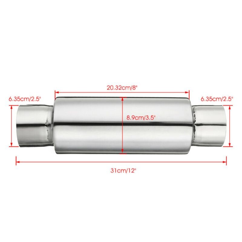 "Universal Exhaust Turbine Muffler Resonator Stainless Steel 2.5"" Inlet/Outlet