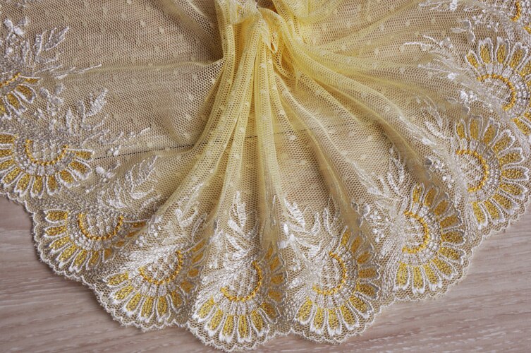 Borde de encaje 5 metros amarillo malla de gasa tul bordado tela cinta ropa vestido Material costura 17cm-26cm de ancho S5C224