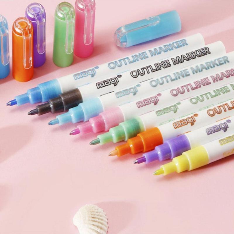 8 Colors/box Card Writing Drawing Pen Highlighter Pen Line Outline Double Office School Stationery Supplies Pen Cute