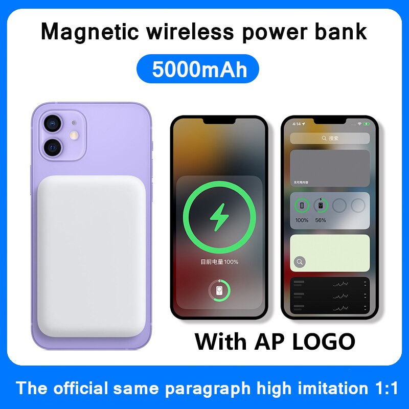 1:1 originale tragbare magnetische kabellose powerbanks mit 5000 mah schnellladefunktion für mobiltelefone, externer akku für iphone 12 und 13 pro max