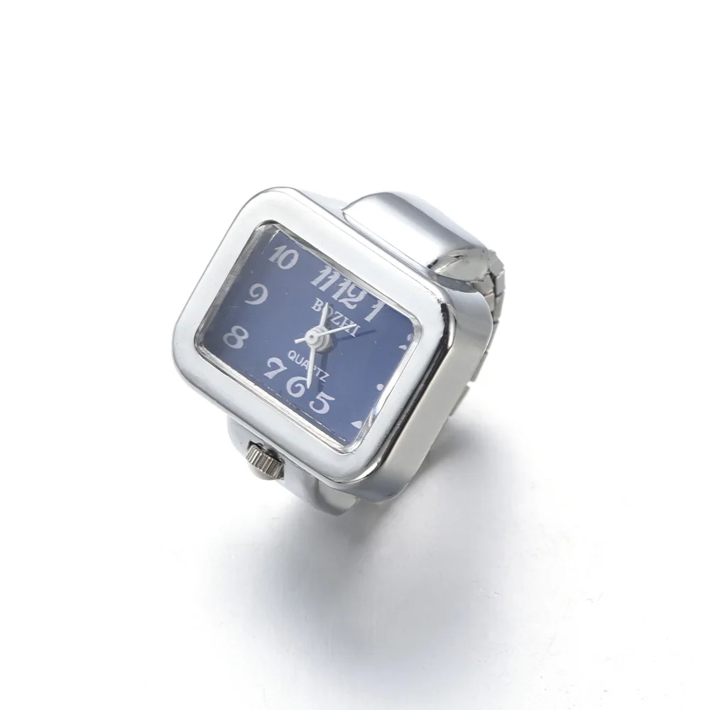 Anillo de reloj colorido para hombre y mujer, puntero Retro plateado, reloj de cuarzo, anillos para dedo, correa de aleación Punk, relojes, accesorios de joyería: Fluorescente