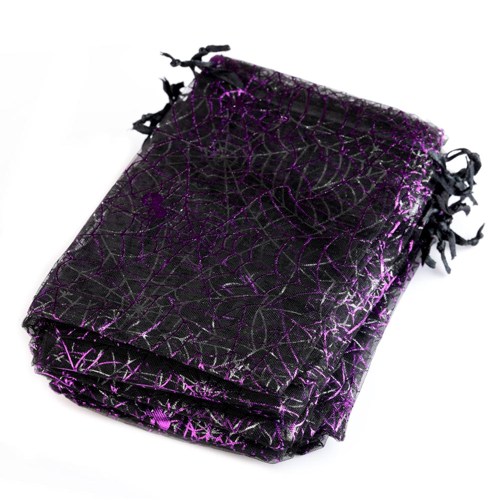 50 sztuk/partia Organza cukierki sznurek juta juta torba pająk Web Multi Color drukowanie Halloween Party opakowanie prezent torba cukierków: Purple spider web